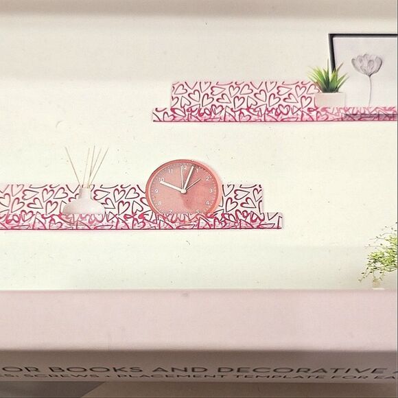 Elle & Jane Set of 2 Acrylic Floating Wall Shelves - Pink Hearts - Picture 5 of 7